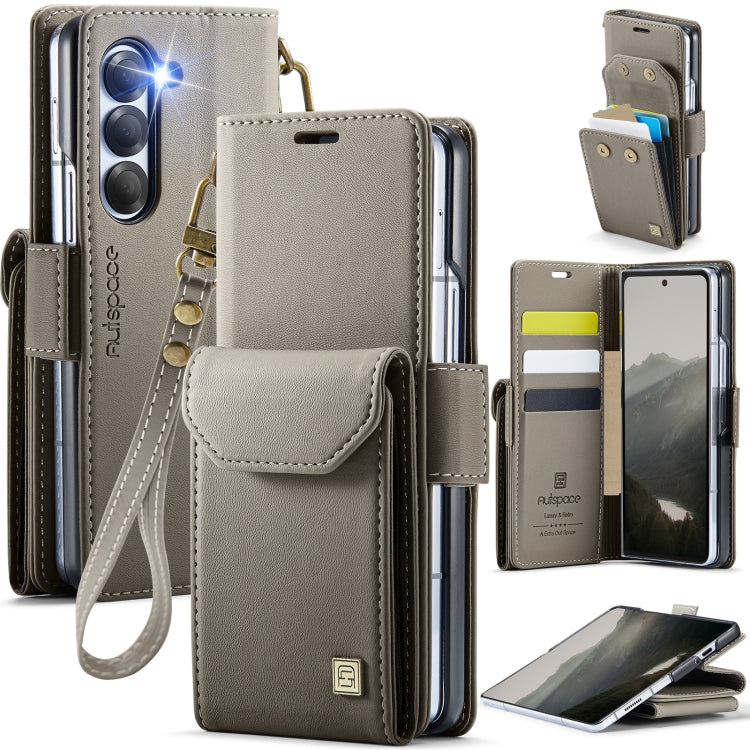For Samsung Galaxy Z Fold6 5G AutSpace A23 Organ Card Bag Magnetic RFID PU Phone Case(Grey)