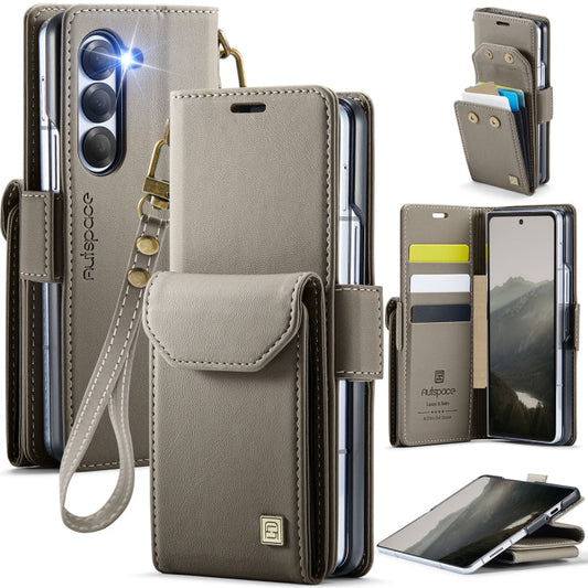 For Samsung Galaxy Z Fold6 5G AutSpace A23 Organ Card Bag Magnetic RFID PU Phone Case(Grey)