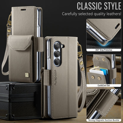 For Samsung Galaxy Z Fold6 5G AutSpace A23 Organ Card Bag Magnetic RFID PU Phone Case(Grey)
