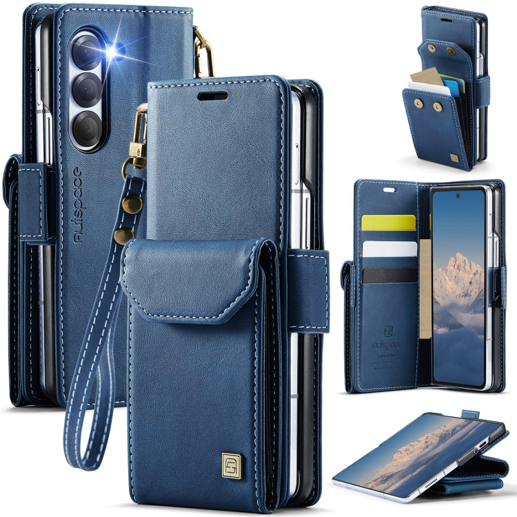 For Samsung Galaxy Z Fold5 5G AutSpace A23 Organ Card Bag Magnetic RFID PU Phone Case(Blue)