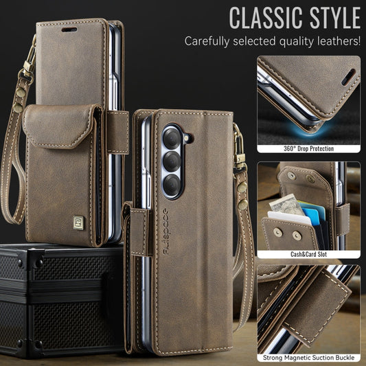 For Samsung Galaxy Z Fold5 5G AutSpace A23 Organ Card Bag Magnetic RFID PU Phone Case(Coffee)