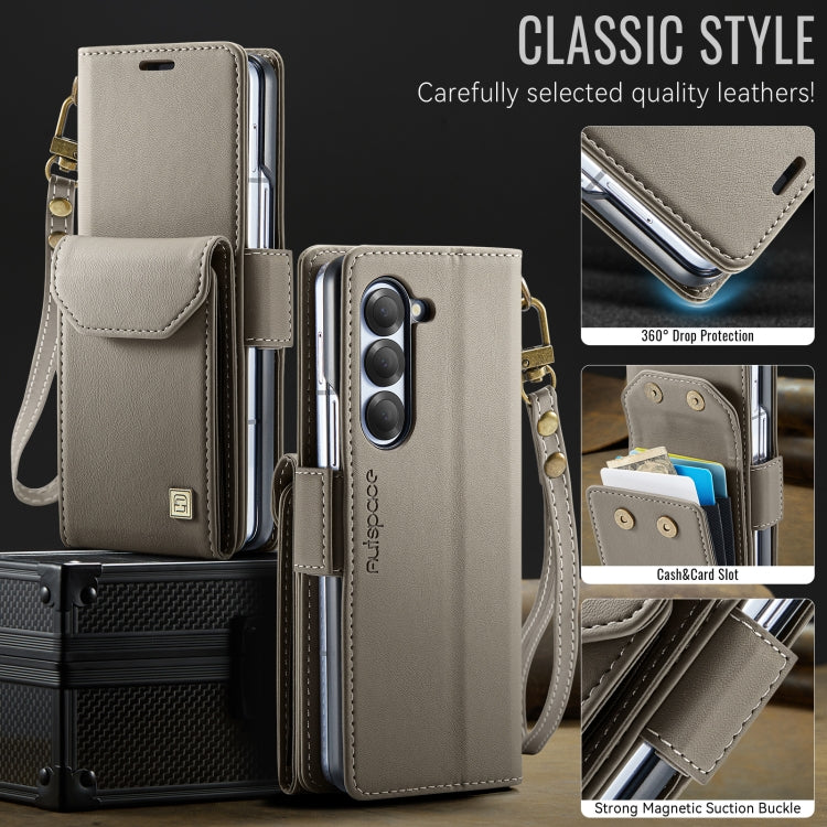 For Samsung Galaxy Z Fold5 5G AutSpace A23 Organ Card Bag Magnetic RFID PU Phone Case(Grey)