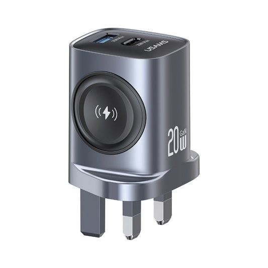 USAMS T67 20W USB and USB-C / Type-C GaN Fast Charger, Plug Type:UK Plug(Gun Color)