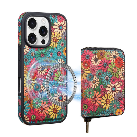 For iPhone 16 Pro Denior D23 MagSafe Detachable Zipper Wallet Holder Phone Case(Green)