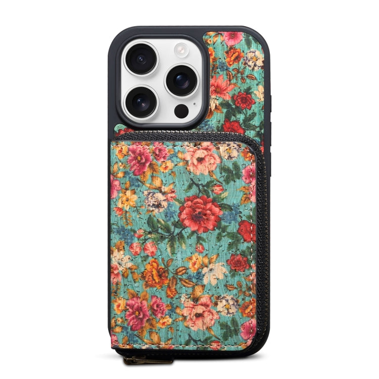 For iPhone 15 Pro Max Denior D23 MagSafe Detachable Zipper Wallet Holder Phone Case(Blue)