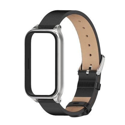For Xiaomi Smart Band 9 Active / Redmi Band 3 Mijobs Metal Shell Microfiber PU Leather Watch Band(Black Silver)