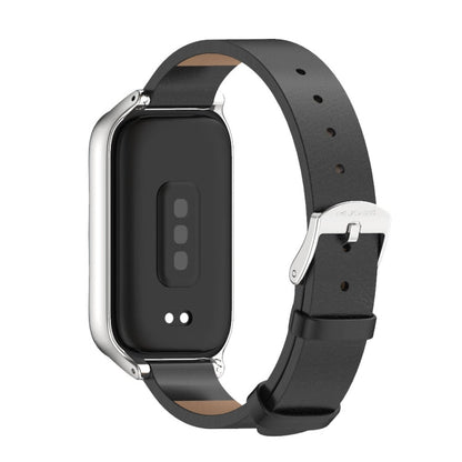 For Xiaomi Smart Band 9 Active / Redmi Band 3 Mijobs Metal Shell Microfiber PU Leather Watch Band(Black Silver)