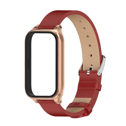 For Xiaomi Smart Band 9 Active / Redmi Band 3 Mijobs Metal Shell Microfiber PU Leather Watch Band(Red Rose Gold)