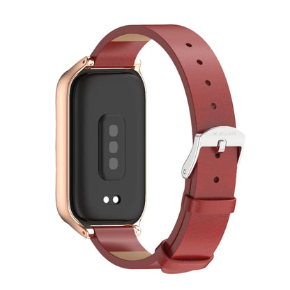For Xiaomi Smart Band 9 Active / Redmi Band 3 Mijobs Metal Shell Microfiber PU Leather Watch Band(Red Rose Gold)