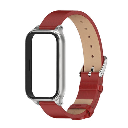 For Xiaomi Smart Band 9 Active / Redmi Band 3 Mijobs Metal Shell Microfiber PU Leather Watch Band(Red Silver)