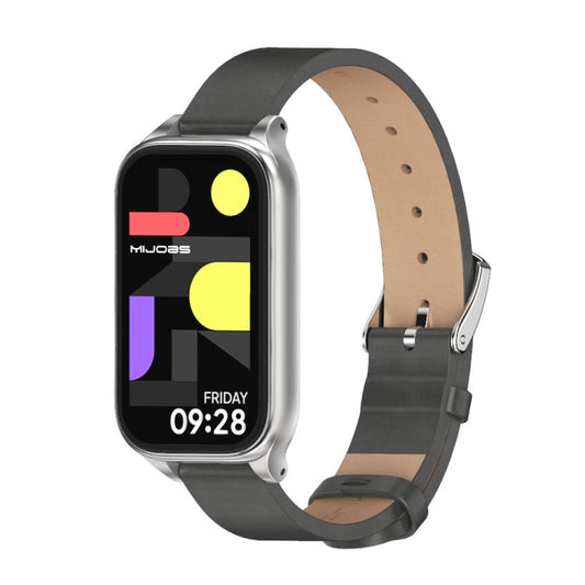For Xiaomi Smart Band 9 Active / Redmi Band 3 Mijobs Metal Shell Microfiber PU Leather Watch Band(Grey Silver)