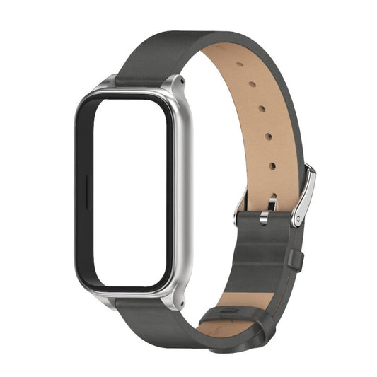 For Xiaomi Smart Band 9 Active / Redmi Band 3 Mijobs Metal Shell Microfiber PU Leather Watch Band(Grey Silver)