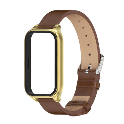 For Xiaomi Smart Band 9 Active / Redmi Band 3 Mijobs Metal Shell Microfiber PU Leather Watch Band(Brown Gold)