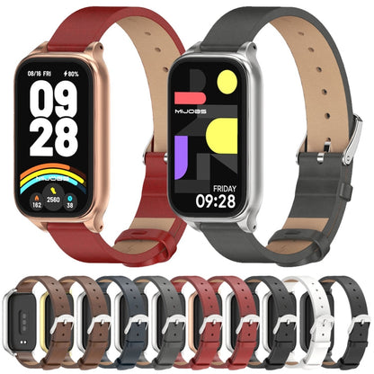 For Xiaomi Smart Band 9 Active / Redmi Band 3 Mijobs Metal Shell Microfiber PU Leather Watch Band(Brown Gold)