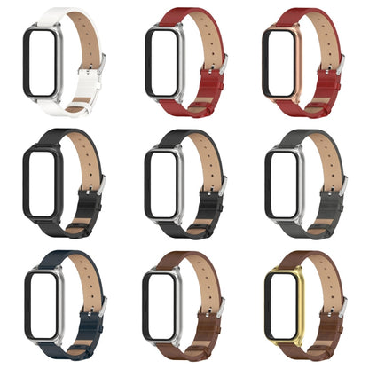 For Xiaomi Smart Band 9 Active / Redmi Band 3 Mijobs Metal Shell Microfiber PU Leather Watch Band(Brown Gold)