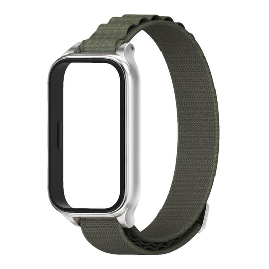 For Xiaomi Smart Band 9 Active / Redmi Band 3 Mijobs Metal Shell Nylon Watch Band(Army Green Silver)