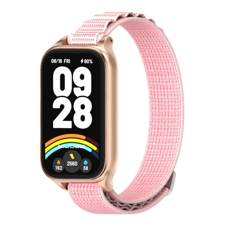 Pour bracelet de montre en nylon Mijobs en métal pour Xiaomi Smart Band 9 Active / Redmi Band 3 (rose doré)