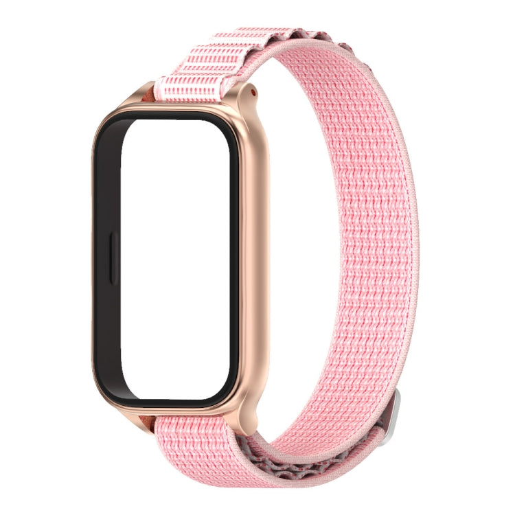 Pour bracelet de montre en nylon Mijobs en métal pour Xiaomi Smart Band 9 Active / Redmi Band 3 (rose doré)