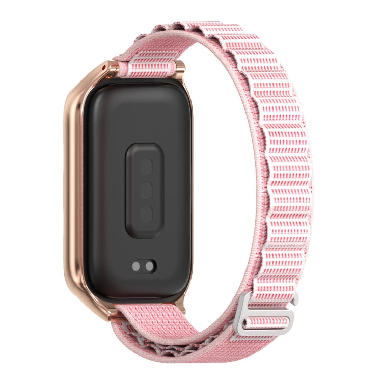 Pour bracelet de montre en nylon Mijobs en métal pour Xiaomi Smart Band 9 Active / Redmi Band 3 (rose doré)