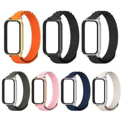 For Xiaomi Smart Band 9 Active / Redmi Band 3 Mijobs Metal Shell Nylon Watch Band(Army Green Silver)