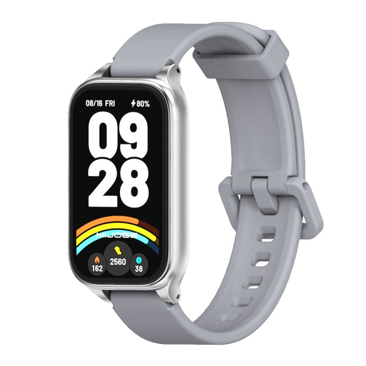 Pour Xiaomi Smart Band 9 Active / Redmi Band 3 Mijobs Bracelet de montre en silicone avec coque métallique (Gris argent)