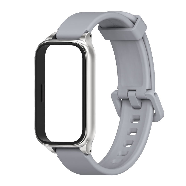 Pour Xiaomi Smart Band 9 Active / Redmi Band 3 Mijobs Bracelet de montre en silicone avec coque métallique (Gris argent)