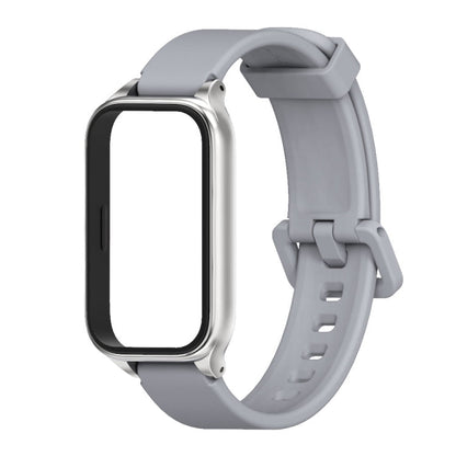 Pour Xiaomi Smart Band 9 Active / Redmi Band 3 Mijobs Bracelet de montre en silicone avec coque métallique (Gris argent)