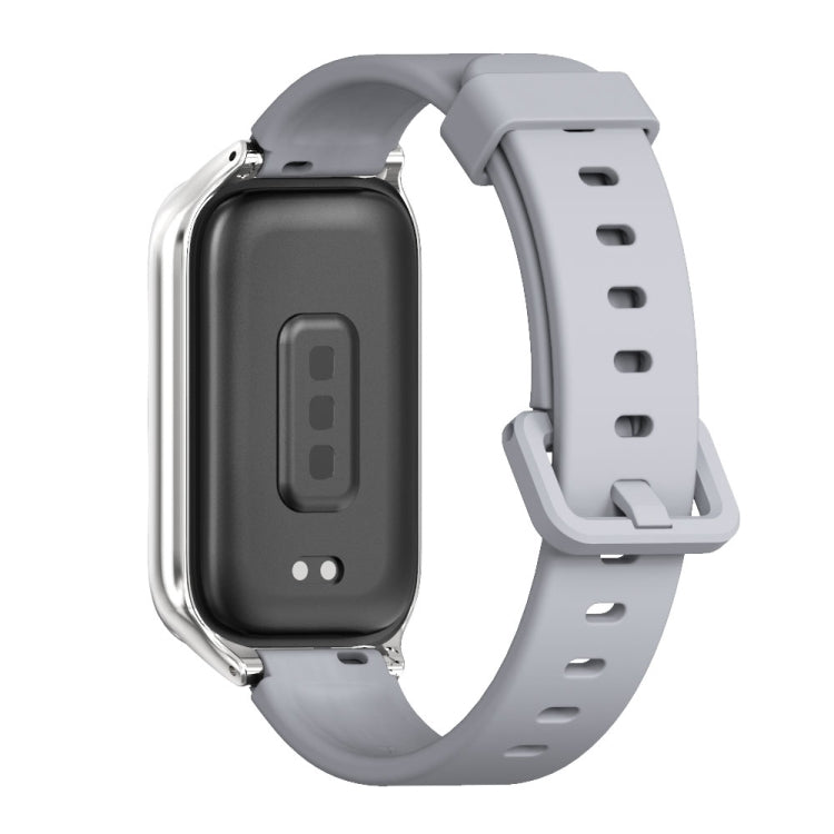 Pour Xiaomi Smart Band 9 Active / Redmi Band 3 Mijobs Bracelet de montre en silicone avec coque métallique (Gris argent)
