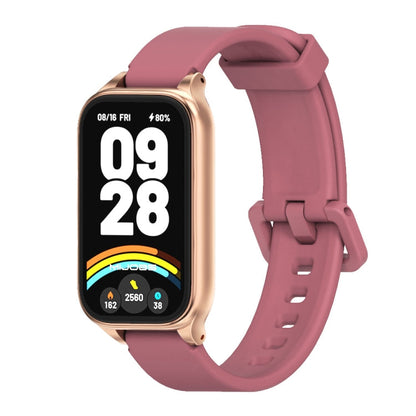 Pour Xiaomi Smart Band 9 Active / Redmi Band 3 Mijobs Bracelet de montre en silicone avec coque métallique (Rouge Vin Or Rose)