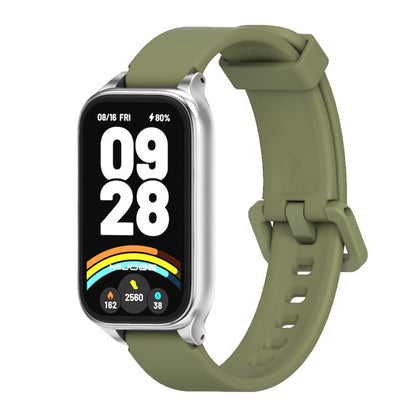 For Xiaomi Smart Band 9 Active / Redmi Band 3 Mijobs Metal Shell Silicone Watch Band(Army Green Silver)