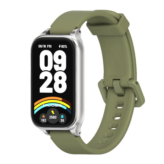 For Xiaomi Smart Band 9 Active / Redmi Band 3 Mijobs Metal Shell Silicone Watch Band(Army Green Silver)