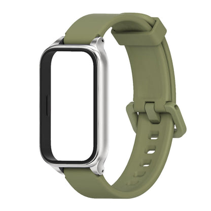 For Xiaomi Smart Band 9 Active / Redmi Band 3 Mijobs Metal Shell Silicone Watch Band(Army Green Silver)