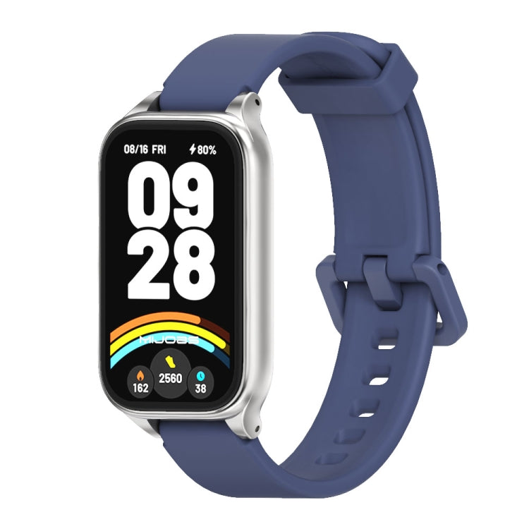 Pour Xiaomi Smart Band 9 Active / Redmi Band 3 Mijobs Bracelet de montre en silicone à coque métallique (bleu nuit argenté)