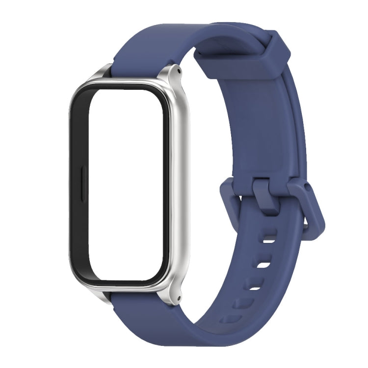Pour Xiaomi Smart Band 9 Active / Redmi Band 3 Mijobs Bracelet de montre en silicone à coque métallique (bleu nuit argenté)