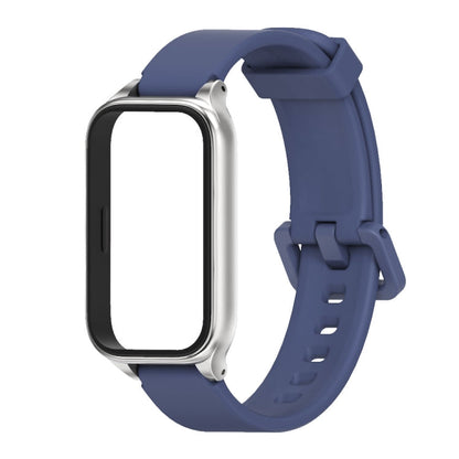 Pour Xiaomi Smart Band 9 Active / Redmi Band 3 Mijobs Bracelet de montre en silicone à coque métallique (bleu nuit argenté)