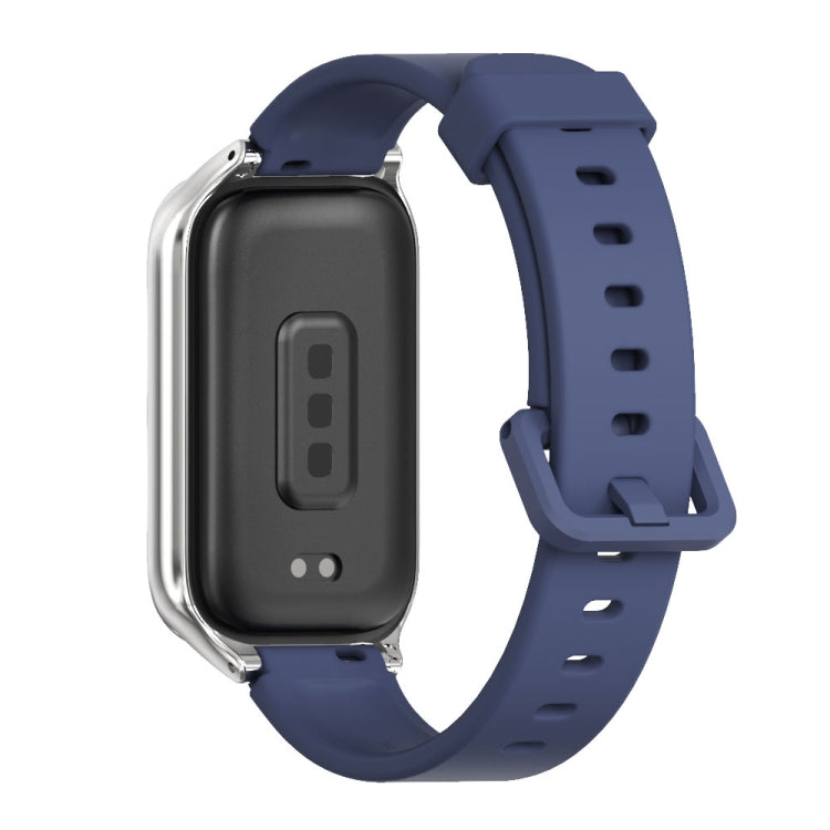 Pour Xiaomi Smart Band 9 Active / Redmi Band 3 Mijobs Bracelet de montre en silicone à coque métallique (bleu nuit argenté)