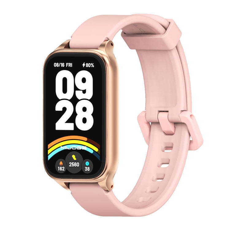Pour Xiaomi Smart Band 9 Active / Redmi Band 3 Mijobs Bracelet de montre en silicone avec coque métallique (rose-or)
