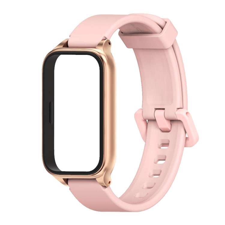 Pour Xiaomi Smart Band 9 Active / Redmi Band 3 Mijobs Bracelet de montre en silicone avec coque métallique (rose-or)