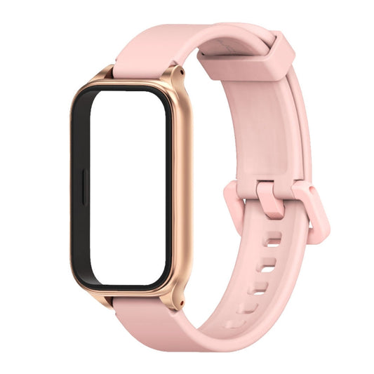 For Xiaomi Smart Band 9 Active / Redmi Band 3 Mijobs Metal Shell Silicone Watch Band(Pink Rose Gold)