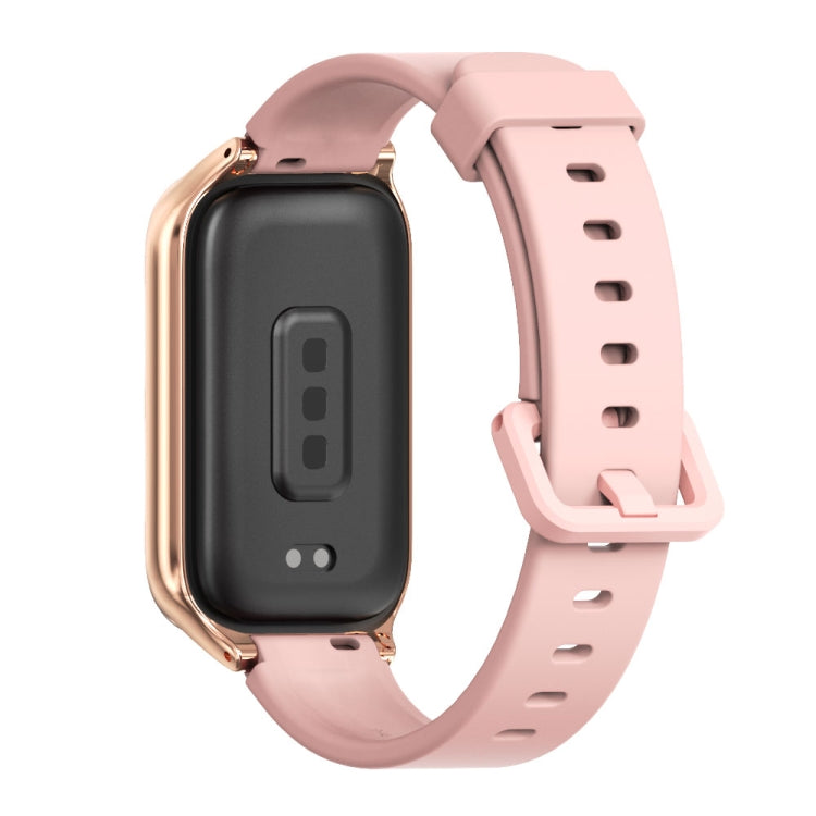 Pour Xiaomi Smart Band 9 Active / Redmi Band 3 Mijobs Bracelet de montre en silicone avec coque métallique (rose-or)