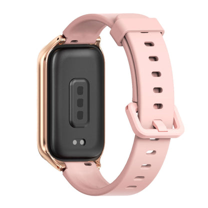 Pour Xiaomi Smart Band 9 Active / Redmi Band 3 Mijobs Bracelet de montre en silicone avec coque métallique (rose-or)