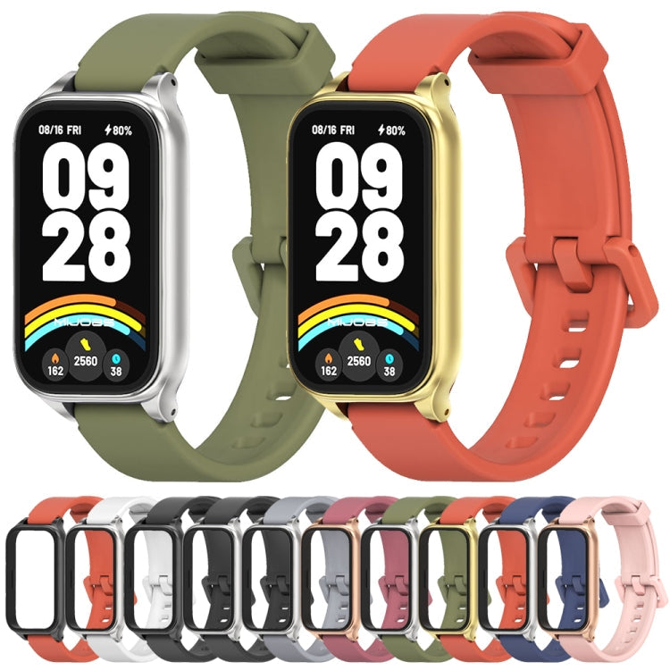 Pour Xiaomi Smart Band 9 Active / Redmi Band 3 Mijobs Bracelet de montre en silicone à coque métallique (bleu nuit argenté)