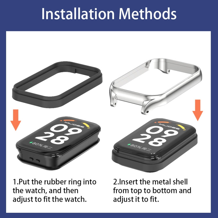 For Xiaomi Smart Band 9 Active / Redmi Band 3 Mijobs Metal Shell Silicone Watch Band(White Silver)