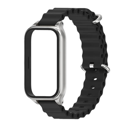 For Xiaomi Smart Band 9 Active / Redmi Band 3 Mijobs Metal Shell Marine Silicone Watch Band(Black Silver)