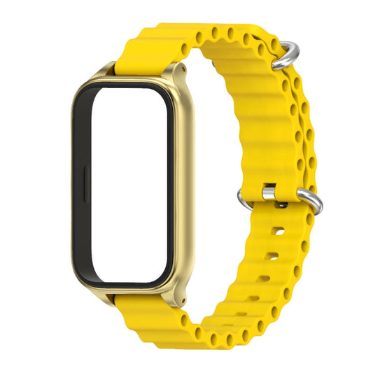 For Xiaomi Smart Band 9 Active / Redmi Band 3 Mijobs Metal Shell Marine Silicone Watch Band(Yellow Gold)