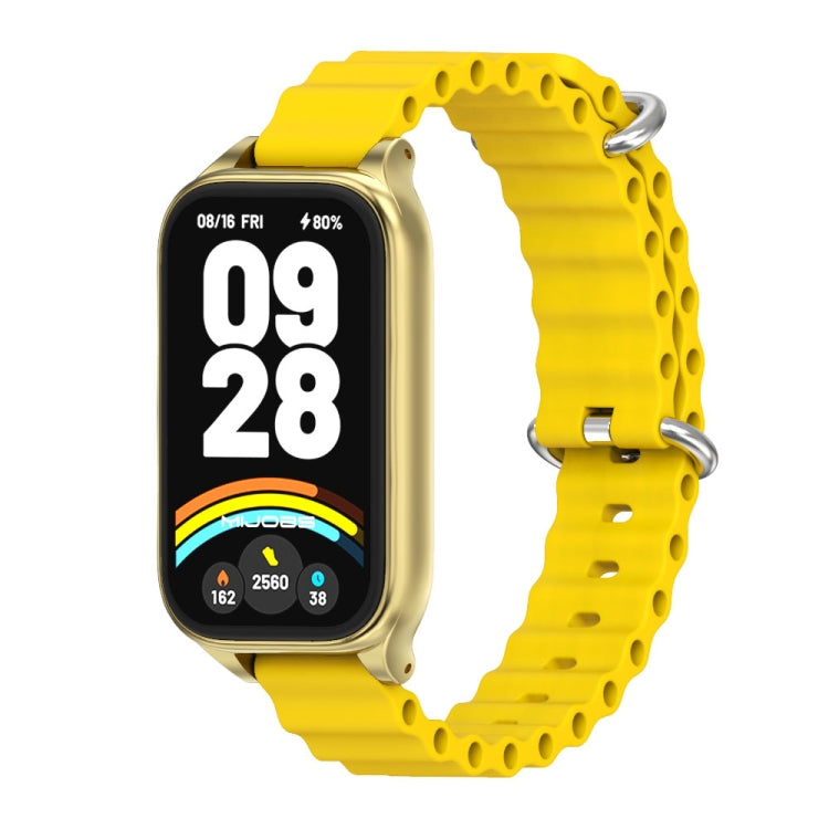For Xiaomi Smart Band 9 Active / Redmi Band 3 Mijobs Metal Shell Marine Silicone Watch Band(Yellow Gold)