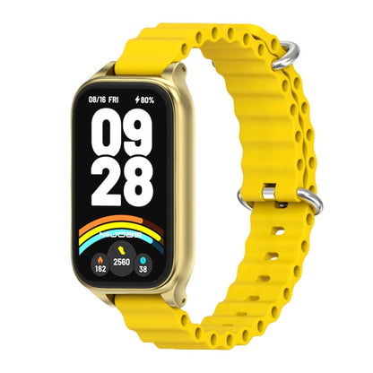 For Xiaomi Smart Band 9 Active / Redmi Band 3 Mijobs Metal Shell Marine Silicone Watch Band(Yellow Gold)