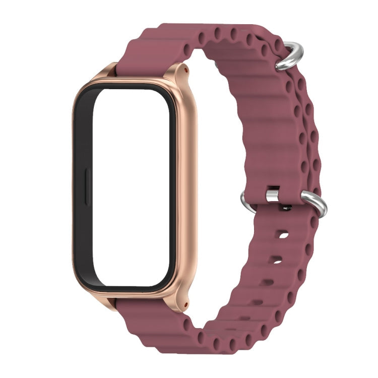 For Xiaomi Smart Band 9 Active / Redmi Band 3 Mijobs Metal Shell Marine Silicone Watch Band(Wine Red Rose Gold)