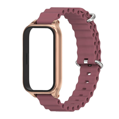 For Xiaomi Smart Band 9 Active / Redmi Band 3 Mijobs Metal Shell Marine Silicone Watch Band(Wine Red Rose Gold)