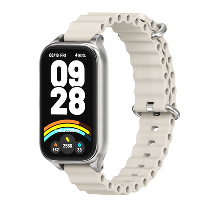 For Xiaomi Smart Band 9 Active / Redmi Band 3 Mijobs Metal Shell Marine Silicone Watch Band(Grey Silver)